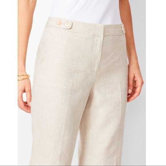 Talbots Windsor Linen Wide Leg Cream/Tan Pants 6P - Picture 2 of 11